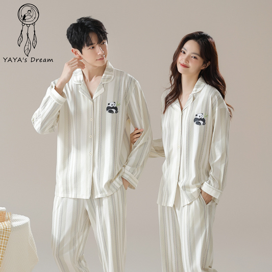 Panda-patterned cotton couples pajamas